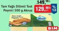 AKNAZ TAM YAĞLI DİLİMLİ TOST PEYNİRİ 500 G